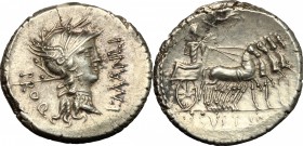 L. Manlius Torquatus.. AR Denarius, 82 BC. Cr. 367/5. B. 4. 3.86 g.  18 mm.