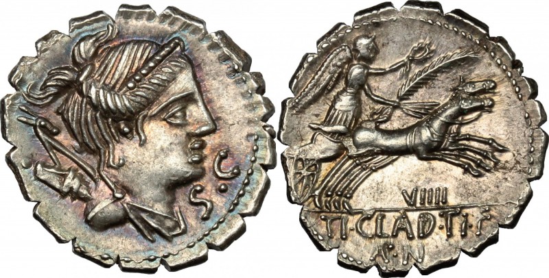 Ti. Claudius Ti. f. Ap. n. Nero. AR Denarius serratus, 79 BC. D/ Draped bust of ...