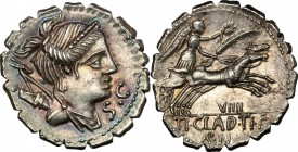 Ti. Claudius Ti. f. Ap. n. Nero.. AR Denarius serratus, 79 BC. Cr. 383/1. B.5.  3.84 g.  19 mm.
