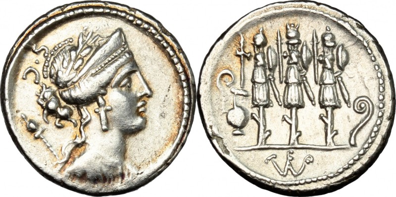 Faustus Cornelius Sulla. AR Denarius, 56 BC. D/ Laureate, diademed and draped bu...