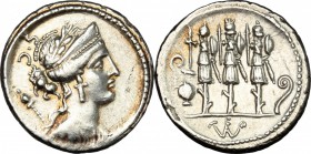 Faustus Cornelius Sulla.. AR Denarius, 56 BC. Cr. 426/3 var. (on reverse: at left, jug). B. 59 var (same). 4.01 g.  19 mm.