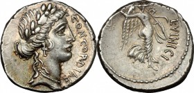 L. Vinicius.. AR Denarius, 52 BC. Cr. 436/1. B. 1. 4.01 g.  18 mm.