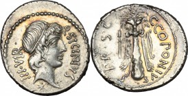 Q. Sicinius and C. Coponius.. AR Denarius, mint moving with Pompey, 49 BC. Cr. 444/1b. B.2. 4.01 g.  20 mm.