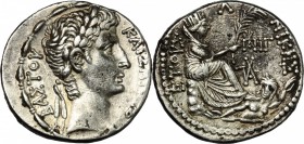 Augustus (27 BC - 14 AD).. AR Tetradrachm, Antioch mint, Seleucis and Pieria. Dated year of the Actian Era (2/1 BC). RPC I, 4156. Prieur 55. 15.52 g. ...