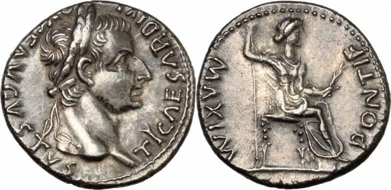 Tiberius (14-37). AR Denarius, Lugdunum mint. D/ TI CAESAR DIVI AVG F AVGVSTVS. ...