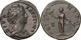 Faustina I, wife of Antoninus Pius (died 141 AD).. AE Sestertius, c. 141-146 AD. RIC (Ant. Pius) 1105. 24.54 g.  33 mm.