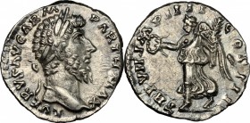 Lucius Verus (161-169).. AR Denarius, Rome mint. RIC (M. Aurel.) 574. 2.7 g.  17.5 mm.