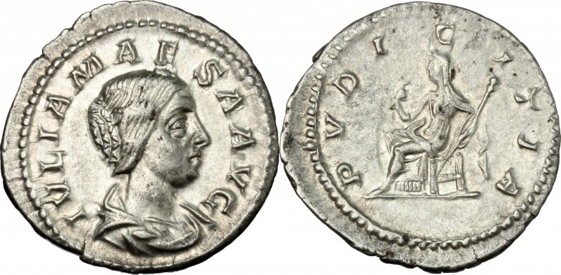 Julia Maesa, sister of Julia Domna (died 225 AD). AR Denarius, 220-222 AD. D/ IV...