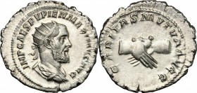 Pupienus (238 AD).. AR Antoninianus, Rome mint. RIC 10 b. C. 3. 3.9 g.  24 mm.