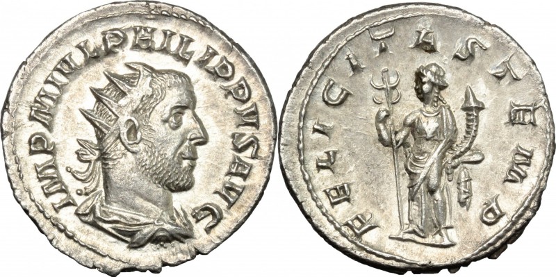 Philip I (244-249). AR Antoninianus, Rome mint. D/ IMP M IVL PHILIPPVS AVG. Radi...