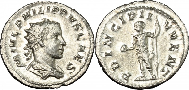 Philip II as Caesar (244-247). AR Antoninianus, Rome mint. D/ M IVL PHILIPPVS CA...