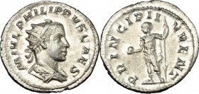 Philip II as Caesar (244-247).. AR Antoninianus, Rome mint. RIC 218 d.  3.94 g.  22.5 mm.