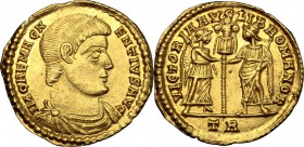 Magnentius (350-353).. AV Solidus, Treveri mint, 350 AD. RIC 248. Depeyrot 8/1. Bastien Magnence, O-/R4. C. 350. 4.18 g.  22.5 mm.