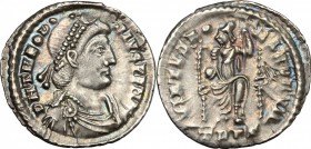 Theodosius I (379-395).. AR Siliqua, Treveri mint, c. 379-388 AD. RIC 58(b) 1 and 84 a. C. 59. 1.8 g.  18.5 mm.