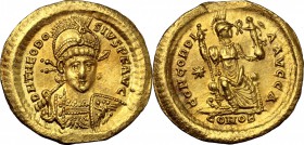 Theodosius II (402-450).. AV Solidus, Constantinople mint, 408-420 AD. RIC 202. Depeyrot 73/2.  4.46 g.  21 mm.