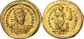 Theodosius II (402-450).. AV Solidus, Constantinople mint, 408-420 AD. RIC 202. 4.37 g.  22 mm.