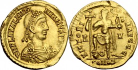 Valentinian III (425-455).. AV Solidus, Ravenna mint. RIC X 2011. Depeyrot 17/1. C. 7. 4.4 g.  21 mm.