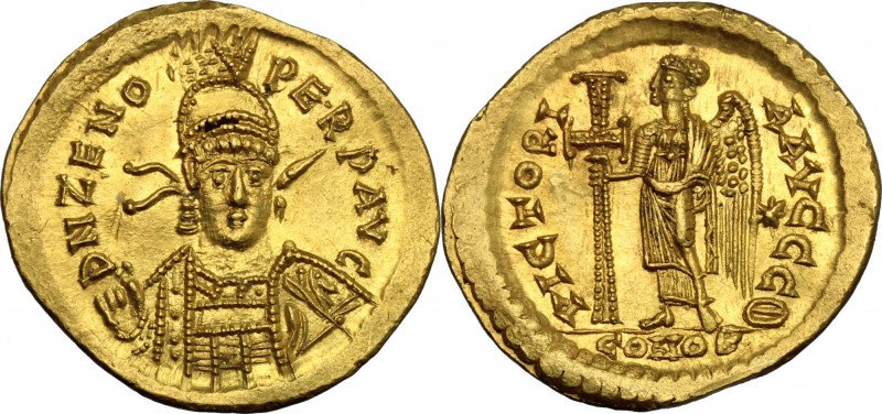 Zeno (474-491). AV Solidus, Constantinople mint, 477-491 AD. D/ DN ZENO PERP AVG...