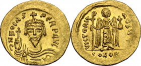Phocas (602-610).. AV Solidus, Constantinople mint. D.O. 10. Sear 620. 4.45 g.  22 mm.