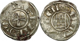 Jerusalem.  Baldwin III (1143-1163). BI Denier with tower of David. Schl. pl. III, 21. Malloy 16. 1.07 g.  17 mm.