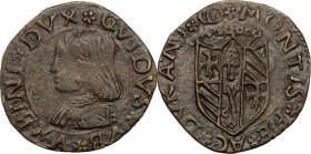 Casteldurante.  Guidobaldo I di Montefeltro (1482-1508). Quattrino. CNI 25. Rav. Mor. 11. Cav. 16/17. 1.32 g.  19 mm.