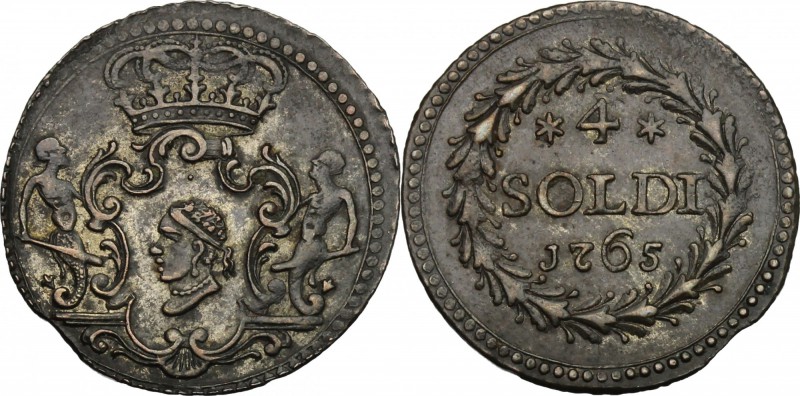 Corte (Corsica). Pasquale Paoli (1762-1768), Generale. 4 soldi 1765. CNI 19. MIR...