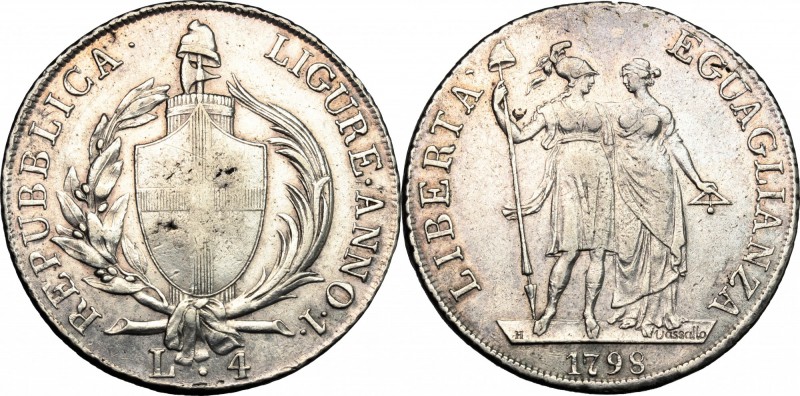 Genova. Repubblica Ligure (1798-1805). Da 4 lire A. I, 1798. CNI 11. MIR 380/1. ...