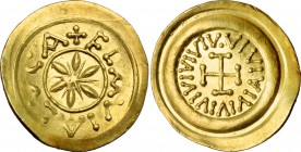 Lucca.  Monete anonime dei Re Longobardi (650-749). Tremisse. CNI 27. MEC 1. Bernareggi 204. Bellesia 2. MIR 87. 1.42 g.  16 mm.
