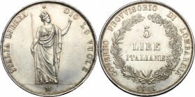 Milano.  Governo Provvisorio (1848). 5 lire 1848. Pag. 213. Mont. 425.  37.6 mm.