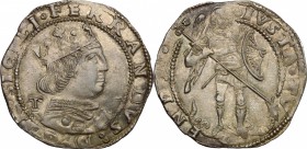 Napoli.  Ferdinando I d'Aragona (1458-1494). Coronato con sigla T dietro al busto (Gian Carlo Tramontano Maestro di Zecca 1488-1514). P/R 17b. MIR 69/...