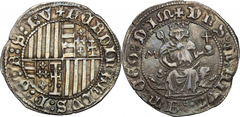 Napoli. Ferdinando I d'Aragona (1458-1494). Carlino con sigla M (Antonio Mirobal...