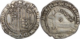 Napoli.  Ferdinando I d'Aragona (1458-1494). Armellino o mezzo carlino. P/R 22c. MIR 74/1.  1.73 g.  21 mm.