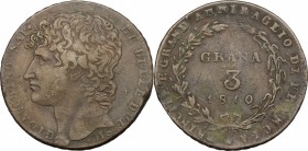 Napoli.  Gioacchino Murat (1808-1815). . 3 grana 1810. P/R 6. MIR 435. 19.52 g.  34 mm.