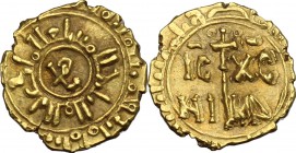 Palermo o Messina.  Guglielmo II (1166-1189). Tarì con monogramma (?). Sp. 106. Travaini 358. D'Andrea-Contreras 358. 1.16 g.  12 mm.