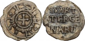 Palermo.  Guglielmo II (1166-1189). Quarto di tercenario. Sp. 115. Travaini 366a. D'Andrea-Contreras 369. 0.36 g.  12.5 mm.