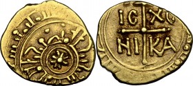 Palermo o Messina.  Tancredi (1189-1194). Tarì con stella ad otto raggi. Sp. 128. Travaini 392. D'Andrea-Contreras 399. 1.27 g.  12.5 mm.