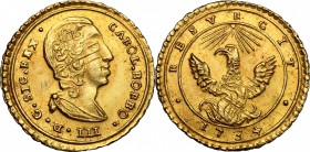 Palermo.  Carlo III (1720-1734). Oncia 1734. Sp. 52. MIR 514.  4.44 g.  22.3 mm.