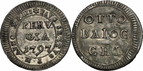 Perugia.  Pio VI (1775-1779).. Muraiola da otto baiocchi 1797. CNI 19. M. 385. Berm. 3127.  4.23 g.  25.7 mm.