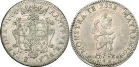 Piacenza.  Ranuccio II Farnese (1646-1694). Da 40 soldi o quarantano 1673 sigle R E R. CNI 4. MIR 1175/2. 7.23 g.  30 mm.