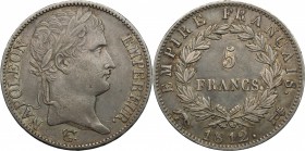 Roma.  Napoleone I Imperatore di Francia e d'Italia (1805-1814). . 5 franchi 1812. Pag. 94. Mont. 77.  37.2 mm.