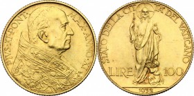 Roma - Città del Vaticano.  Pio XI (1922-1939). 100 lire 1932 A. XI. Pag. 615. Mont. 424. 23.5 mm.