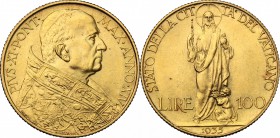 Roma - Città del Vaticano.  Pio XI (1922-1939). 100 lire 1935 A. XIV. Pag. 618. Mont. 427. 23.5 mm.