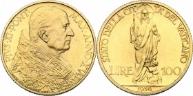 Roma - Città del Vaticano.  Pio XI (1922-1939). 100 lire 1936 A. XV. Pag. 619. Mont. 428. 20.7 mm.