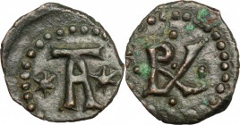 Salerno.  Tancredi (1189-1194).. Follaro con TA e RX in monogramma. Bellizia 259. Travaini 404. D'Andrea-Contreras 382. 2.2 g.  18 mm.