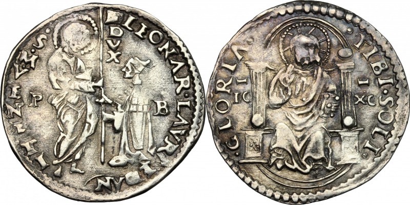 Venezia. Leonardo Loredan (1501-1521). Marcello o mezza lira, sigle PB (Paulo Ba...