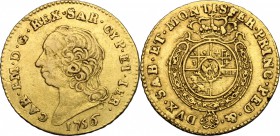 Carlo Emanuele III (1730-1773).. Mezza doppia 1756 Torino. B. 809b. Sim. 31. Mont. 144.  21 mm.