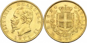 Vittorio Emanuele II  (1861-1878).. 20 lire 1871 Roma. Pag. 466. Mont. 142.  21 mm.