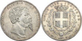 Vittorio Emanuele II (1861-1878). 5 lire 1861 Firenze. Pag. 481. Mont. 161