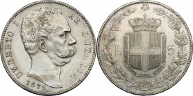 Umberto I (1878-1900).. 5 lire 1879. Pag. 590. Mont. 33. 37 mm.
