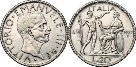 Vittorio Emanuele III (1900-1943). 20 lire 1927 A. VI. Pag. 672. Mont. 65. 35.5 mm.